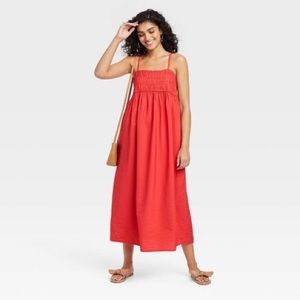 Smocked Red Maxi Dress
